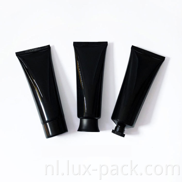 Navulbaar zwart plastic knijpfles aangepaste lege crème container acryl sluiting lotion zachte buis